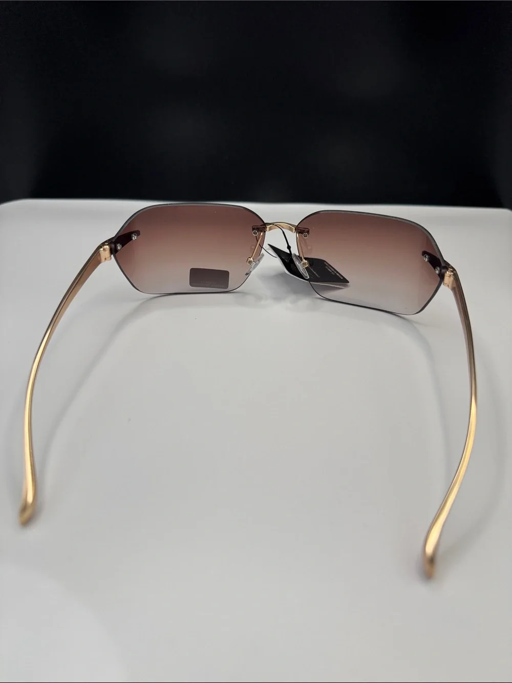 Men's Rimless Gradient Sunglasses - Gold Frame, Brown Lenses